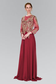 Long Lace Applique Dress with Sheer Sleeves by Elizabeth K GL1368-Long Formal Dresses-ABC Fashion