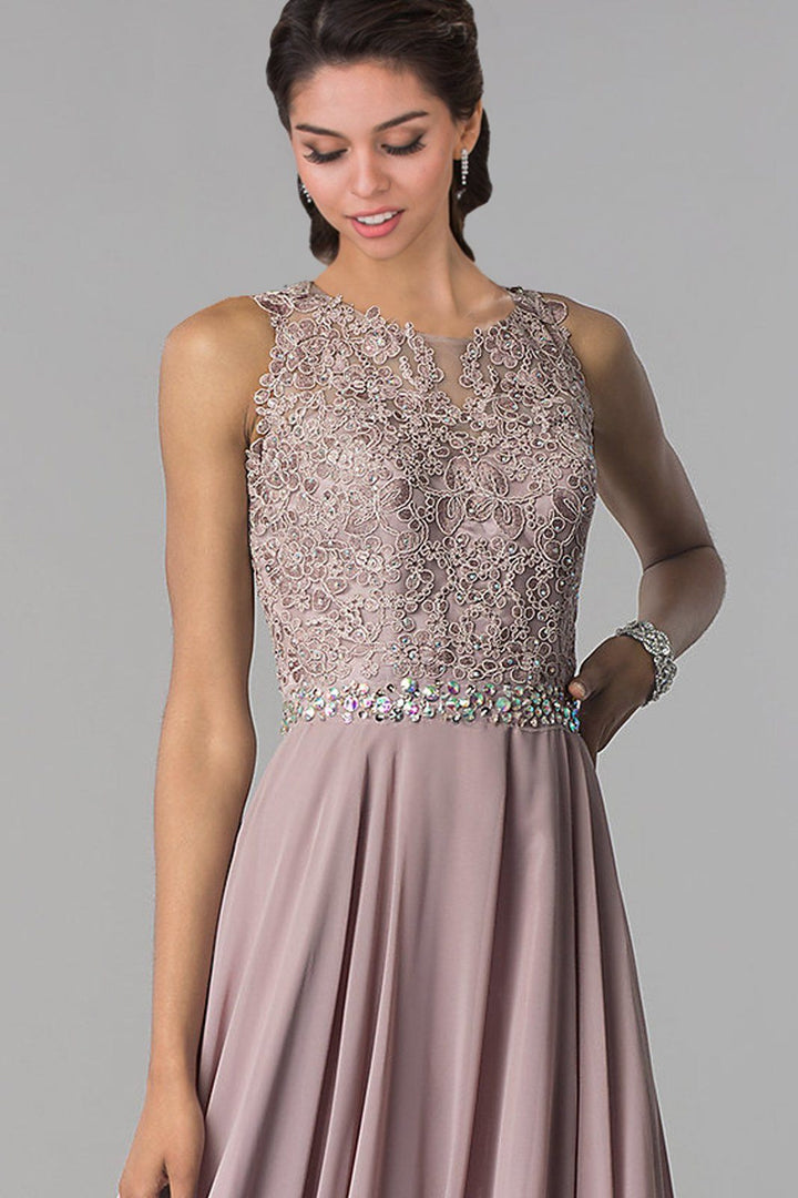 Long Lace Appliqued Chiffon Dress by Elizabeth K GL2417-Long Formal Dresses-ABC Fashion