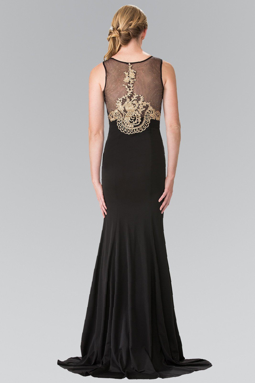 Long Lace Appliqued Dress with Sheer Bodice by Elizabeth K GL2230-Long Formal Dresses-ABC Fashion