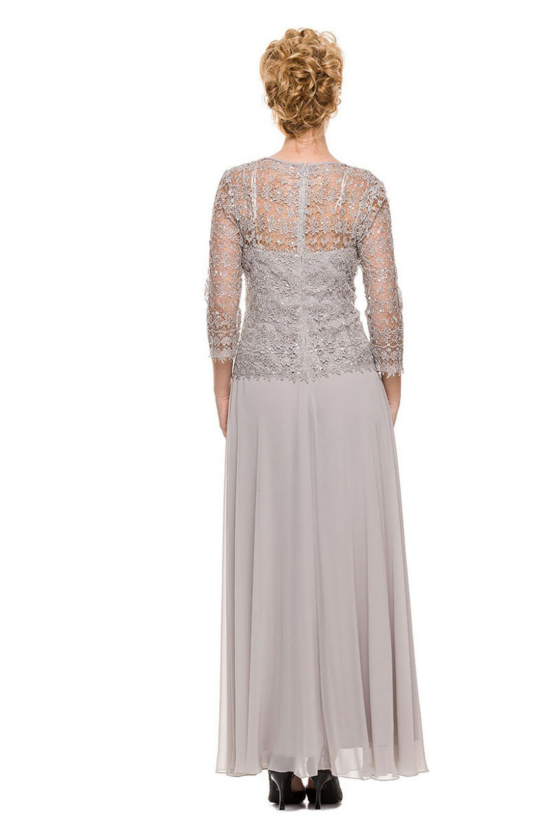 Long Lace Bodice Dress with 3/4 Sleeves by Nox Anabel 5083