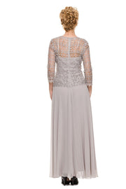Long Lace Bodice Dress with 3/4 Sleeves by Nox Anabel 5083