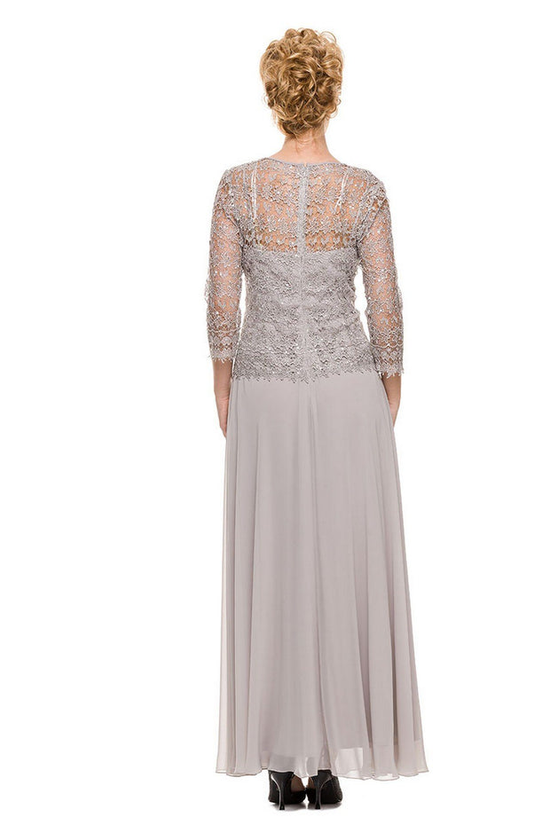 Long Lace Bodice Dress with 3/4 Sleeves by Nox Anabel 5083