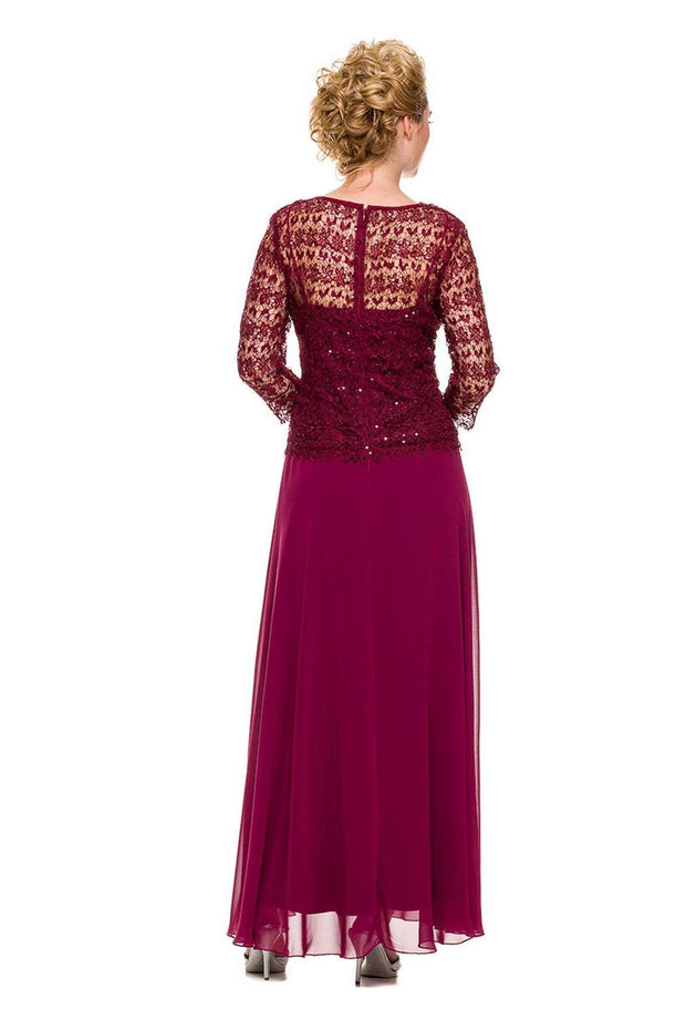 Long Lace Bodice Dress with 3/4 Sleeves by Nox Anabel 5083
