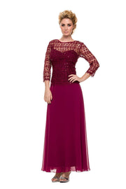 Long Lace Bodice Dress with 3/4 Sleeves by Nox Anabel 5083