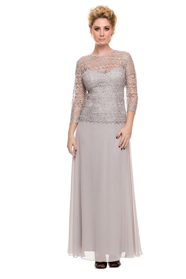 Long Lace Bodice Dress with 3/4 Sleeves by Nox Anabel 5083