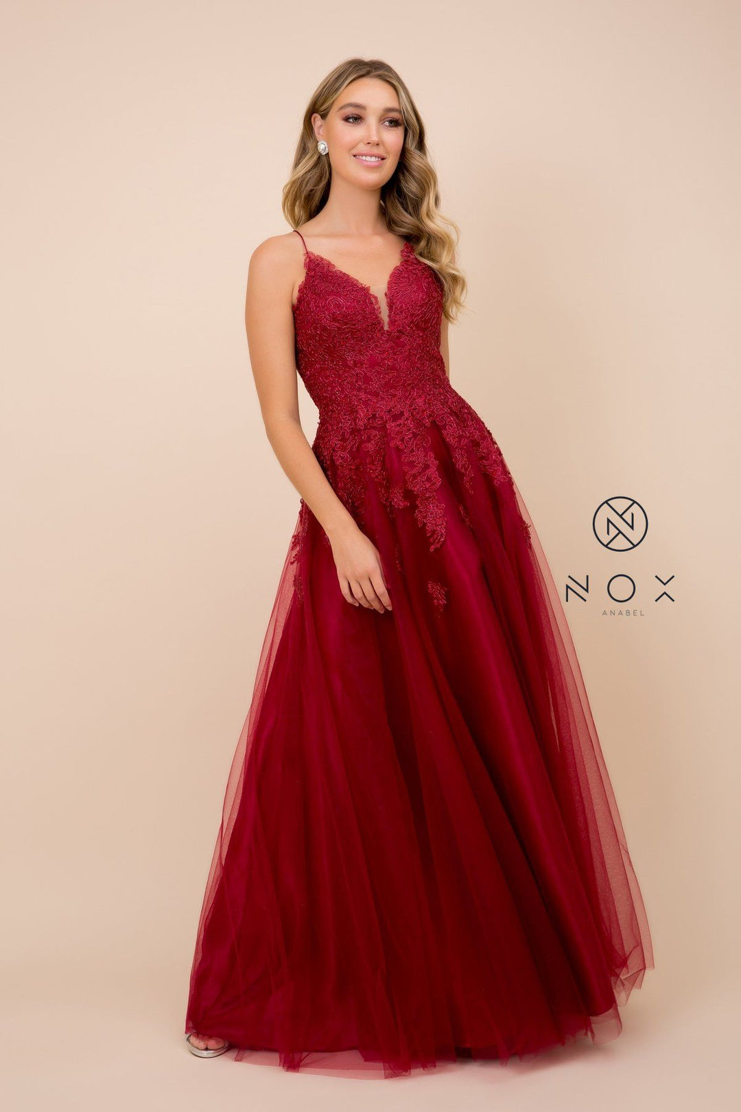 Long Lace Bodice Dress with Corset Back by Nox Anabel R351