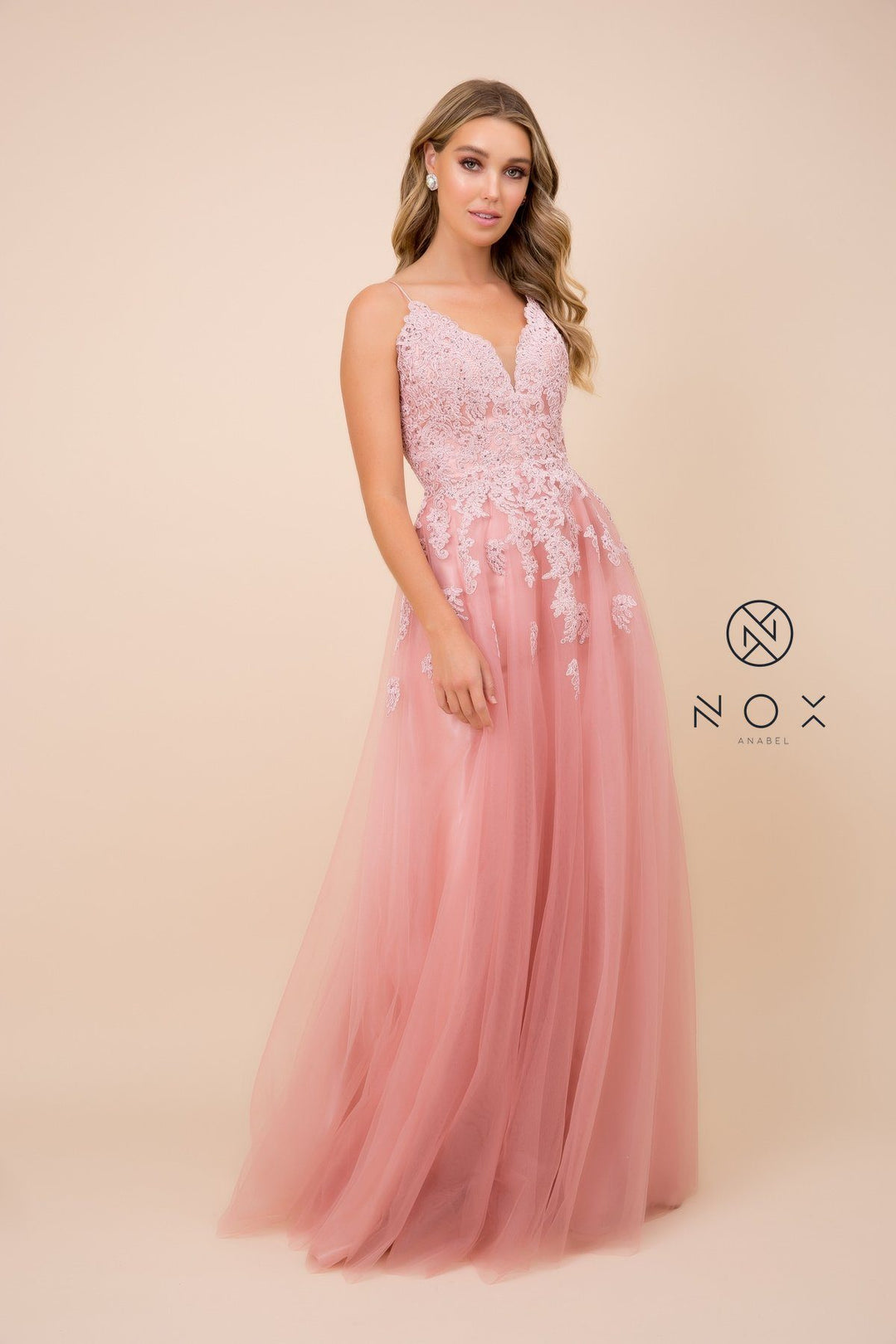 Long Lace Bodice Dress with Corset Back by Nox Anabel R351