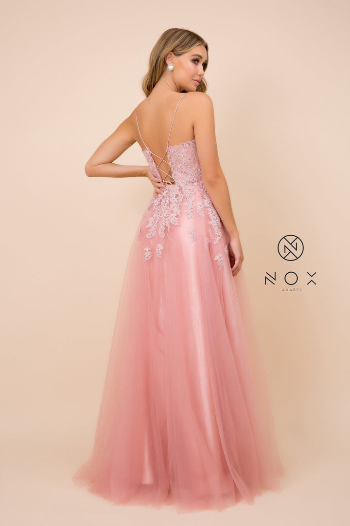 Long Lace Bodice Dress with Corset Back by Nox Anabel R351