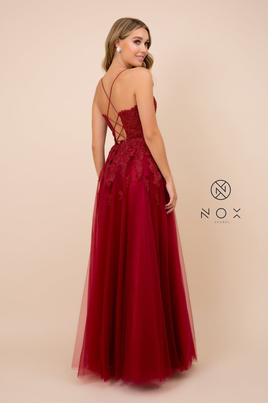 Long Lace Bodice Dress with Corset Back by Nox Anabel R351