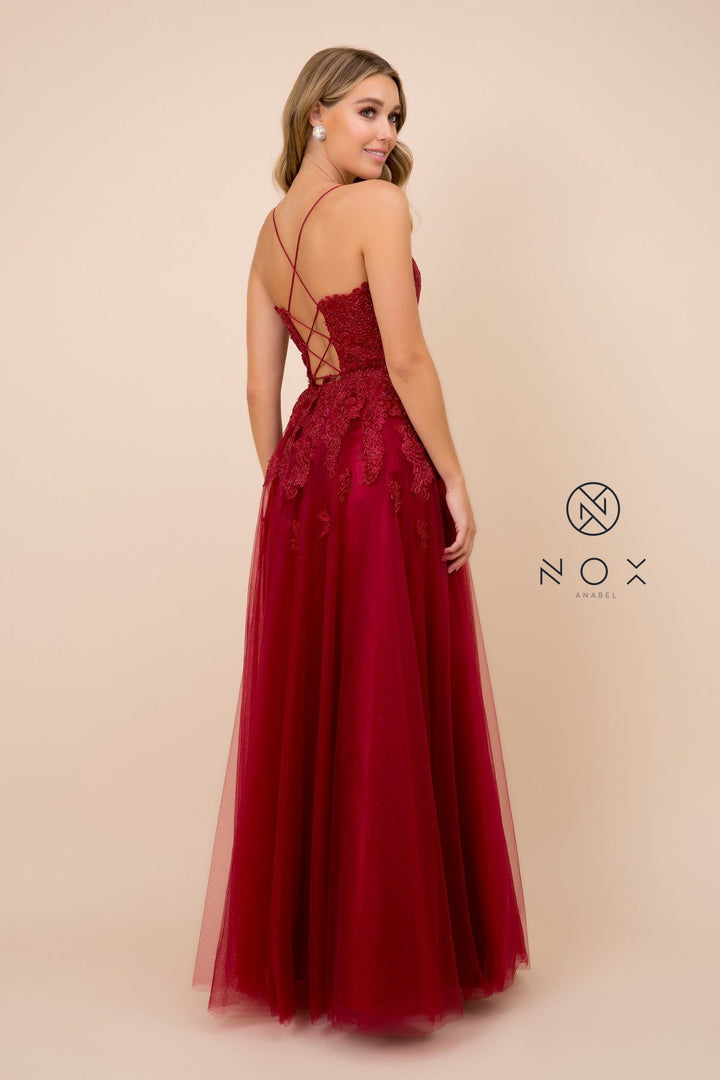 Long Lace Bodice Dress with Corset Back by Nox Anabel R351