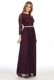 Long Lace Bodice Dress with Long Sleeves by Celavie 6305L