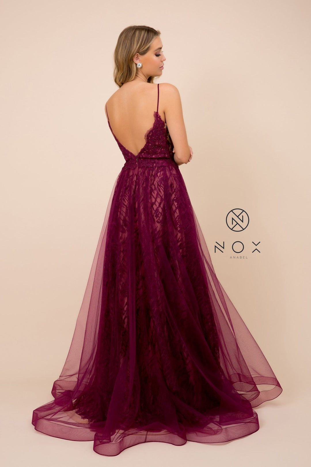 Long Lace Bodice Illusion Dress by Nox Anabel C305