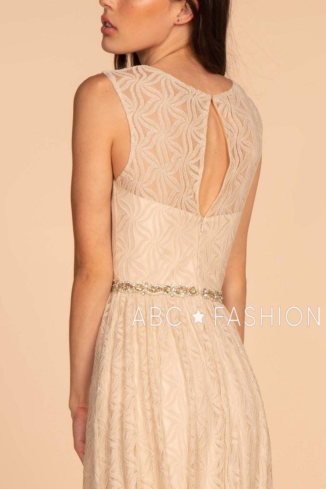 Long Lace Dress with Jeweled Waistband by Elizabeth K GL2611-Long Formal Dresses-ABC Fashion