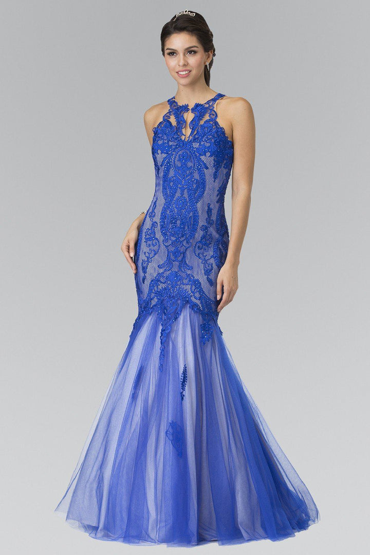 Long Lace Halter Mermaid Dress by Elizabeth K GL2219-Long Formal Dresses-ABC Fashion