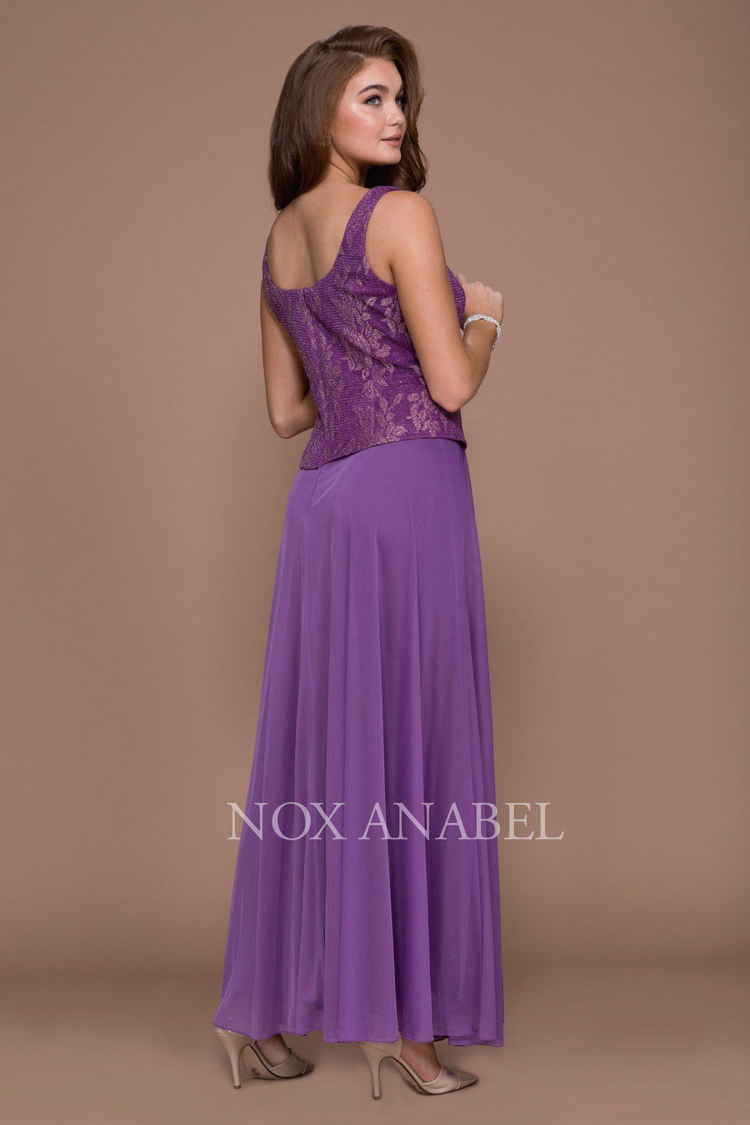 Long Lace Top Dress with Sheer Jacket by Nox Anabel 5076-Long Formal Dresses-ABC Fashion