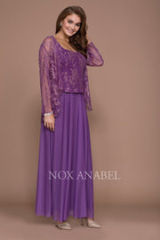 Long Lace Top Dress with Sheer Jacket by Nox Anabel 5076-Long Formal Dresses-ABC Fashion