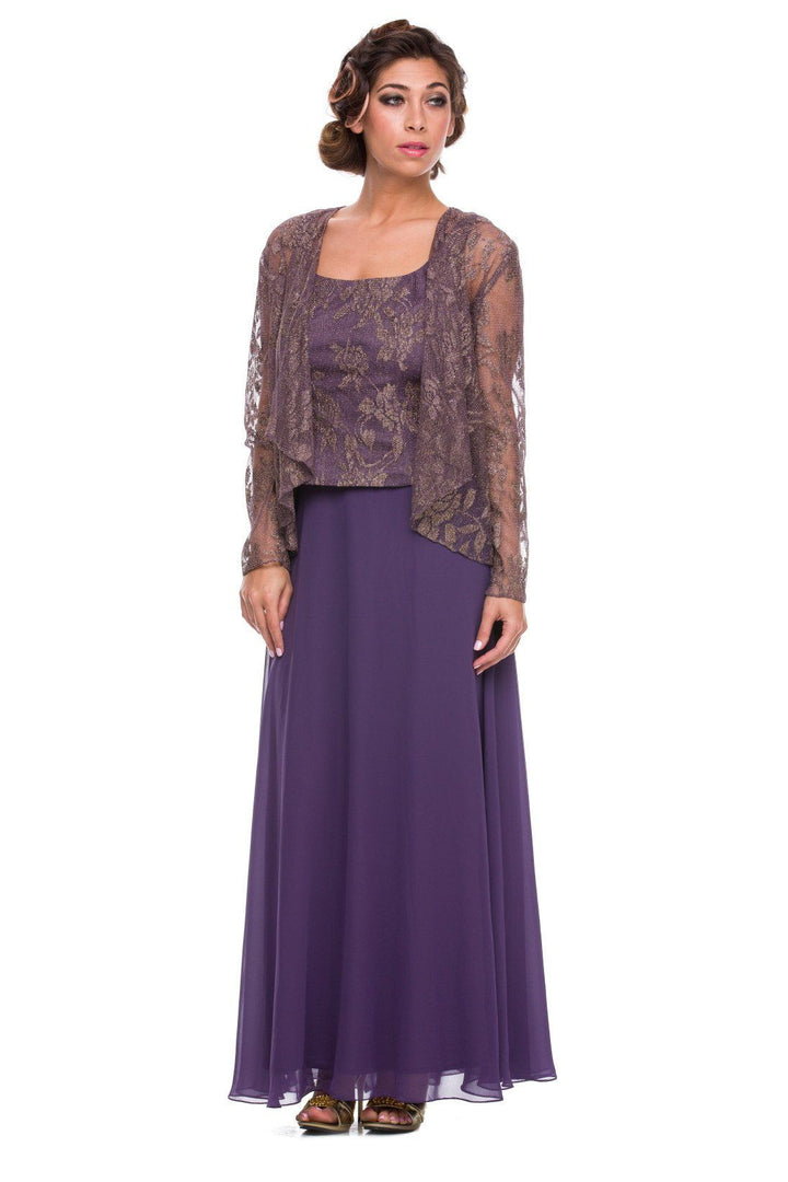 Long Lace Top Dress with Sheer Jacket by Nox Anabel 5076-Long Formal Dresses-ABC Fashion
