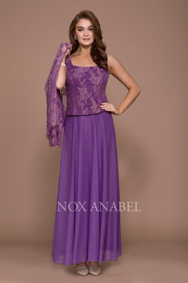 Long Lace Top Dress with Sheer Jacket by Nox Anabel 5076-Long Formal Dresses-ABC Fashion