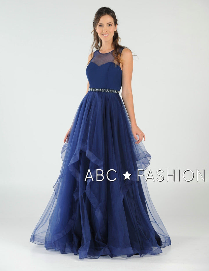 Long Layered Dress with Illusion Bodice by Poly USA 8134-Long Formal Dresses-ABC Fashion