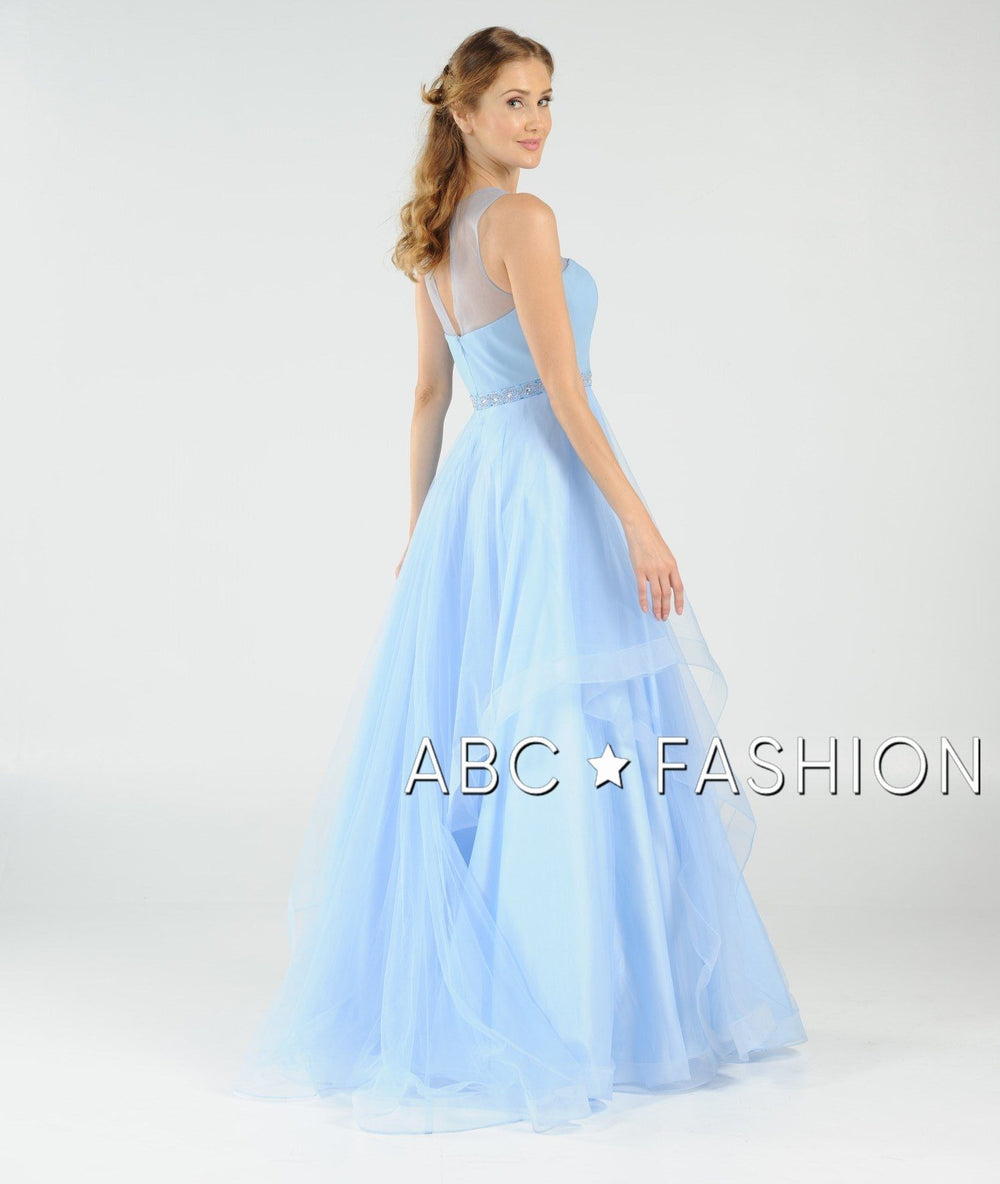 Long Layered Dress with Illusion Bodice by Poly USA 8134-Long Formal Dresses-ABC Fashion