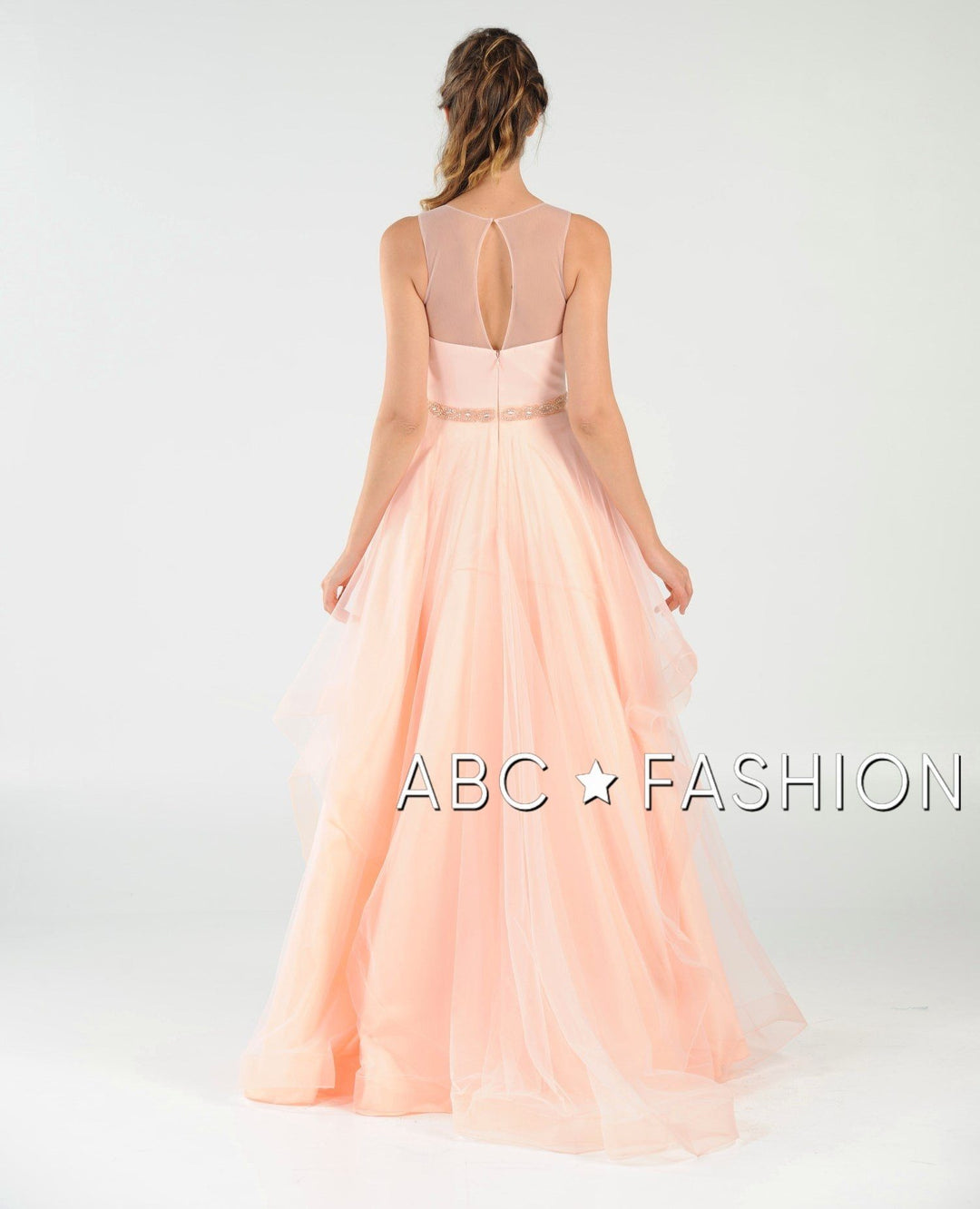 Long Layered Dress with Illusion Bodice by Poly USA 8134-Long Formal Dresses-ABC Fashion