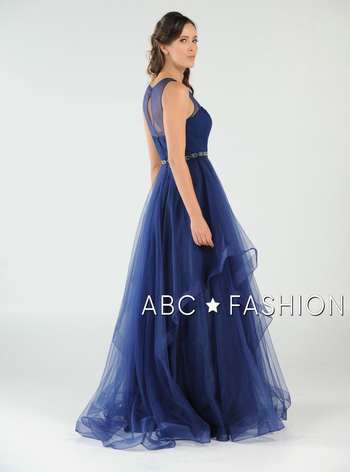 Long Layered Dress with Illusion Bodice by Poly USA 8134-Long Formal Dresses-ABC Fashion