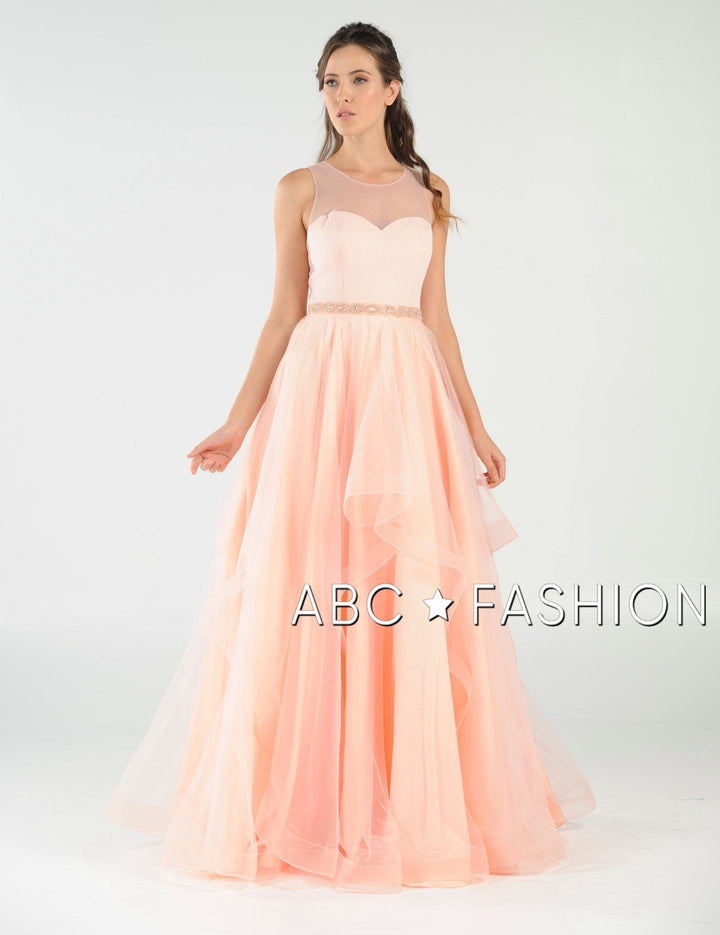 Long Layered Dress with Illusion Bodice by Poly USA 8134-Long Formal Dresses-ABC Fashion