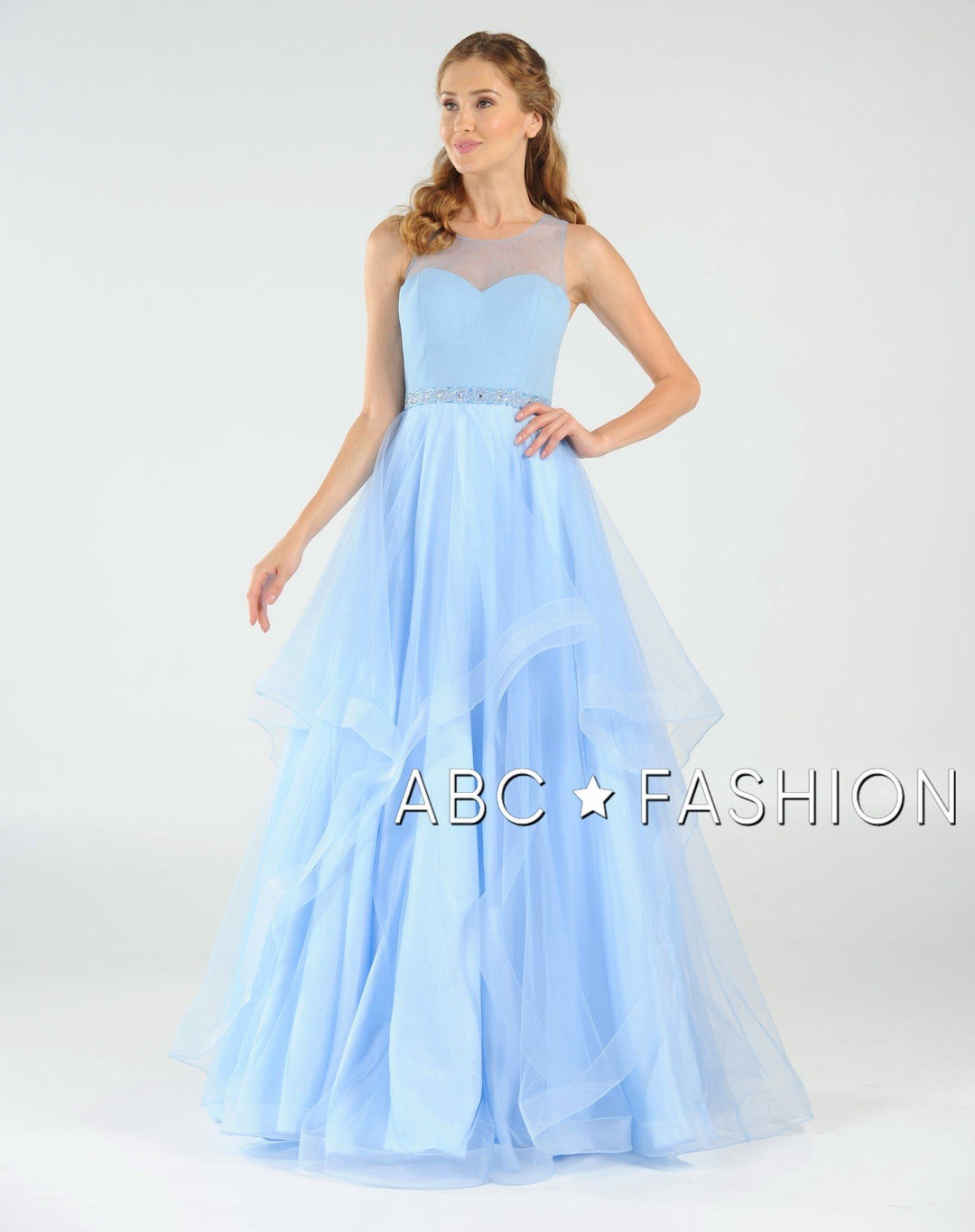 Long Layered Dress with Illusion Bodice by Poly USA 8134-Long Formal Dresses-ABC Fashion