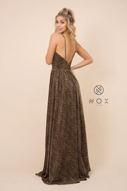 Long Leopard Print V-Neck Dress by Nox Anabel R356