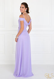 Long Lilac Cold Shoulder Dress with Cowl Back by Elizabeth K-Long Formal Dresses-ABC Fashion