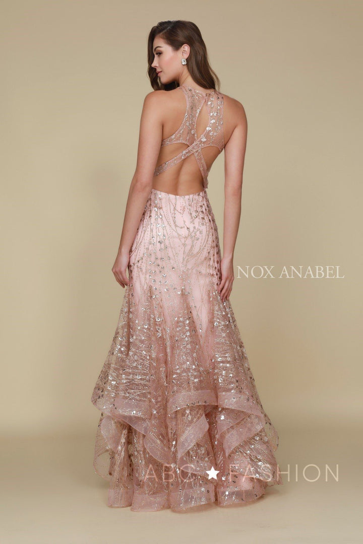 Long Mermaid Dress with Glitter and Rhinestones by Nox Anabel T153-Long Formal Dresses-ABC Fashion