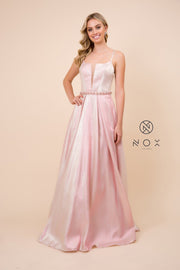 Long Metallic Dress with Illusion Neckline by Nox Anabel M271