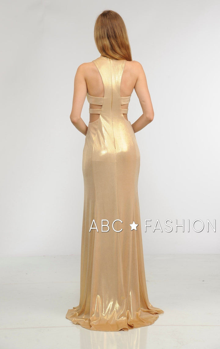 Long Metallic Foil Dress with Side Cutouts by Poly USA 8270-Long Formal Dresses-ABC Fashion