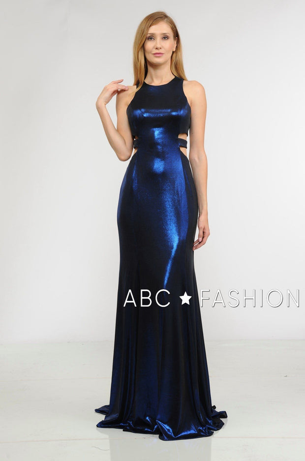 Long Metallic Foil Dress with Side Cutouts by Poly USA 8270-Long Formal Dresses-ABC Fashion