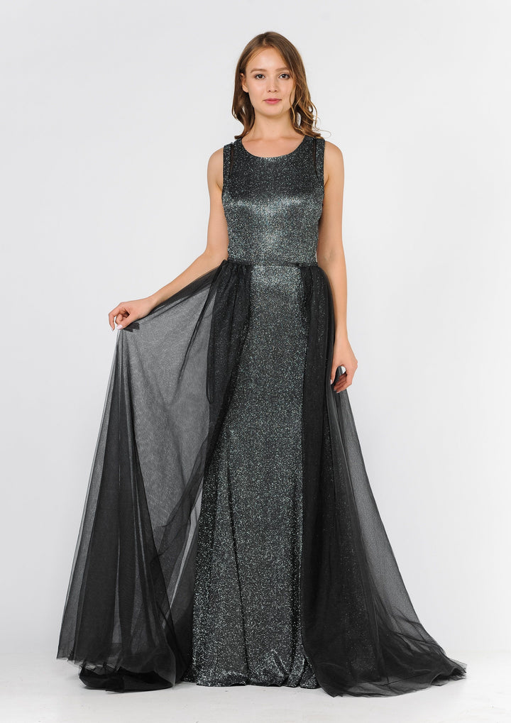 Long Metallic Glitter Dress with Open Back Cut Outs by Poly USA 8342-Long Formal Dresses-ABC Fashion