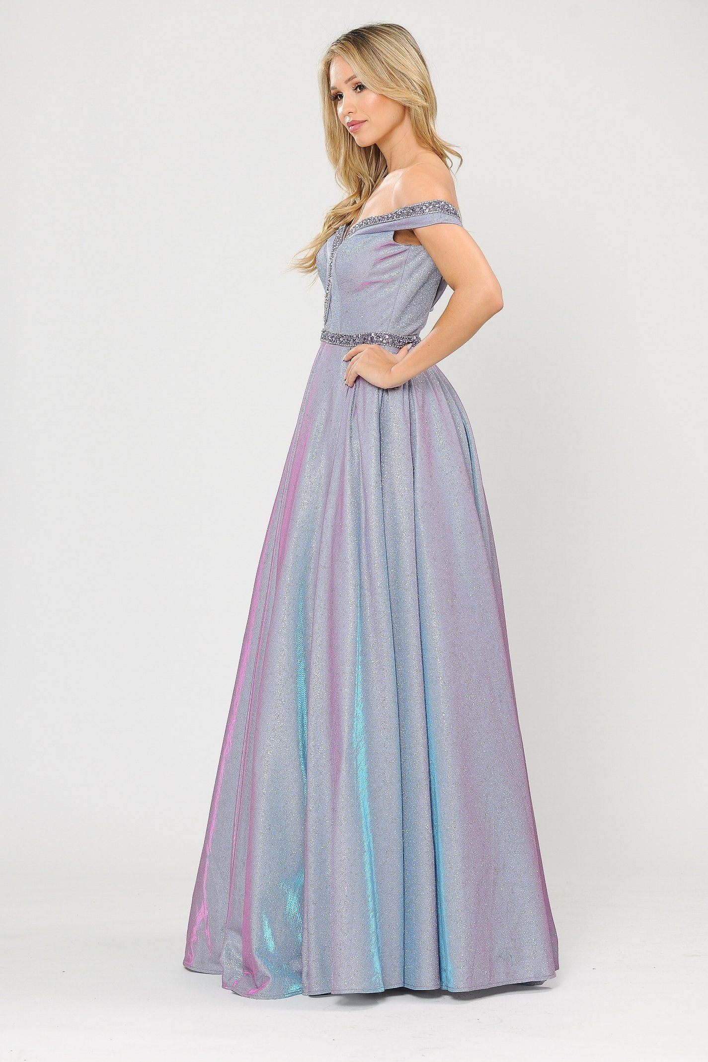 Lerure(リルアー) Off shoulder balloon dress Long Metallic Glitter Off Shoulder Dress by Poly USA 8664
