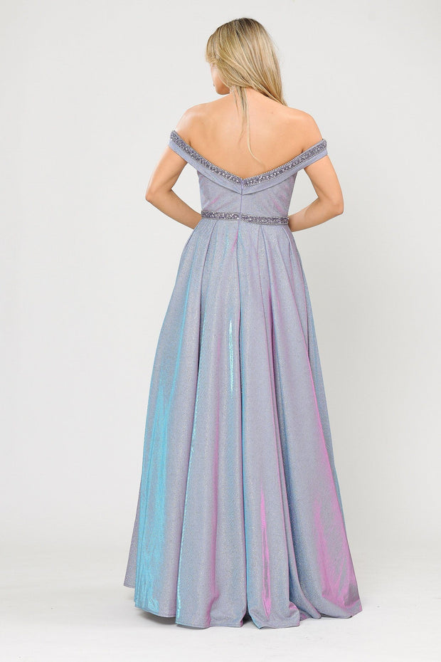 Long Metallic Glitter Off Shoulder Dress by Poly USA 8664