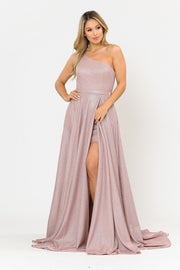 Long Metallic Glitter One Shoulder Dress by Poly USA 8430