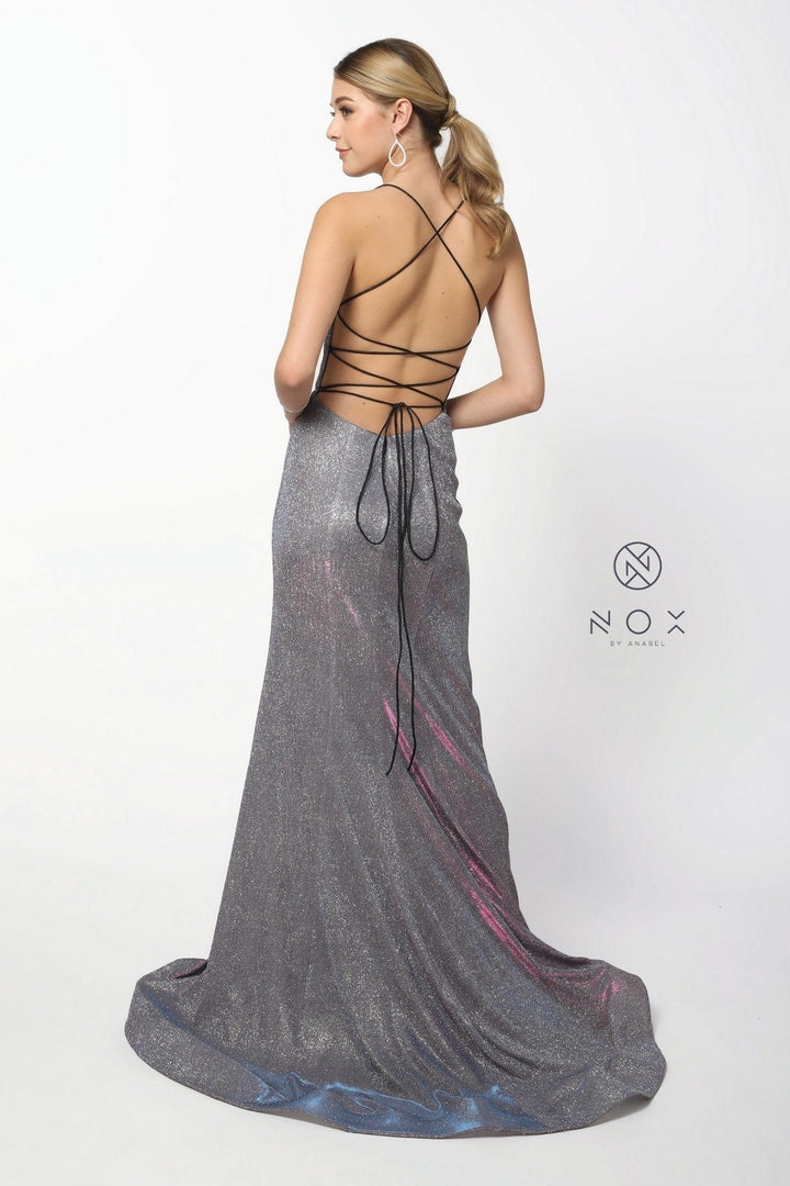 Long Metallic Mermaid Dress with Corset Back by Nox Anabel R273-Long Formal Dresses-ABC Fashion
