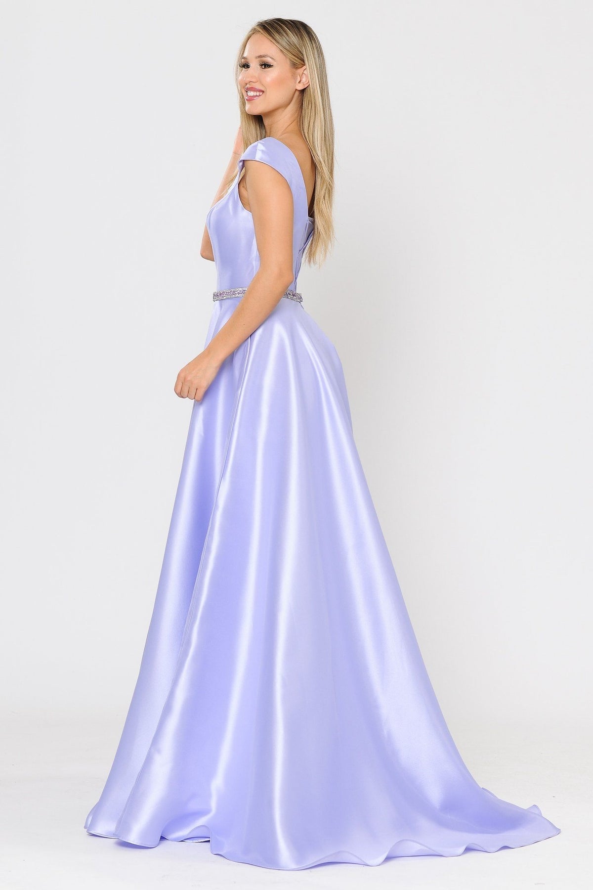 Poly USA | Ed Young 8316 Open Back Halter Long Dress Mikado/Lace main image 1
