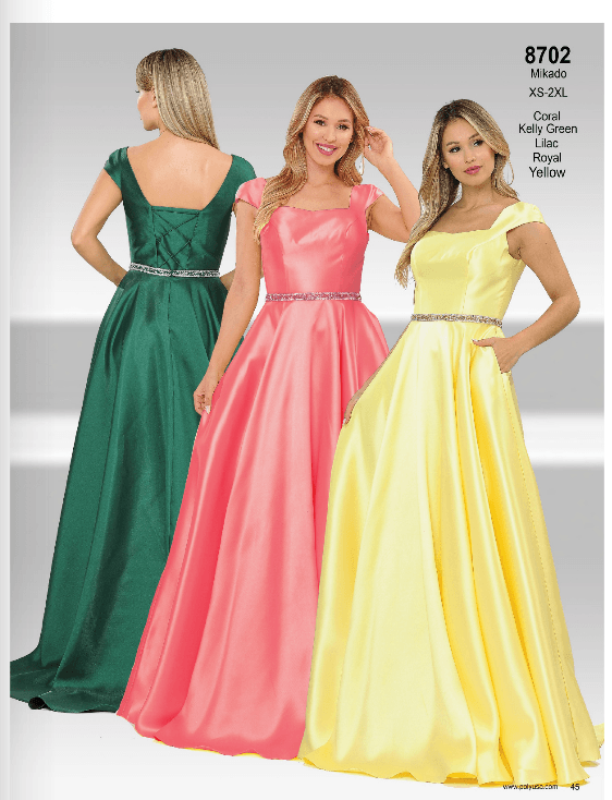 Long Mikado Cap Sleeve Dress with Corset Back by Poly USA 8702