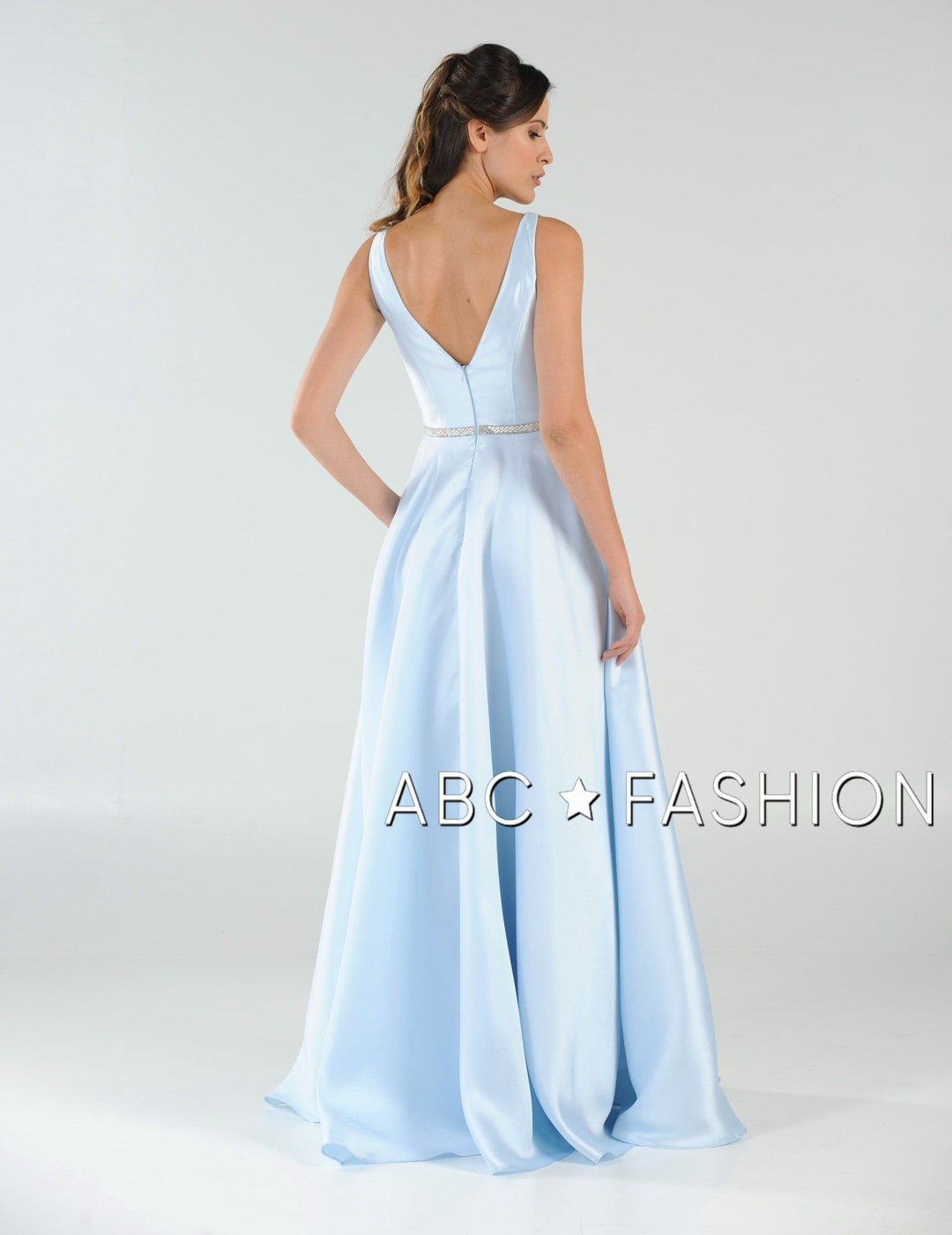 Long Mikado V-Neck Dress with Side Pockets by Poly USA 7916-Long Formal Dresses-ABC Fashion