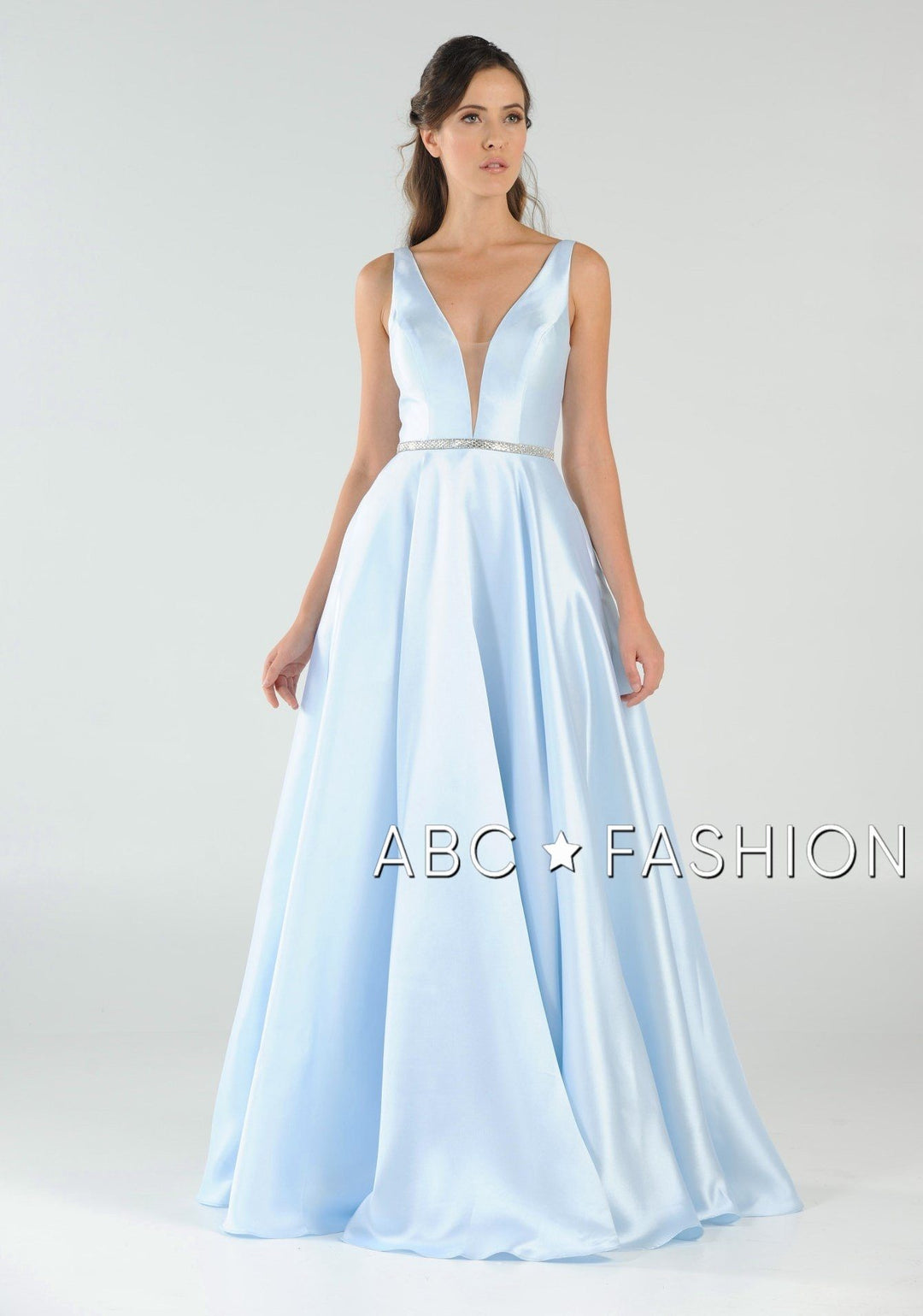 Long Mikado V-Neck Dress with Side Pockets by Poly USA 7916-Long Formal Dresses-ABC Fashion