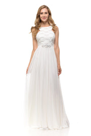 Long Mint Chiffon Dress with Lace Bodice by Lenovia-Long Formal Dresses-ABC Fashion