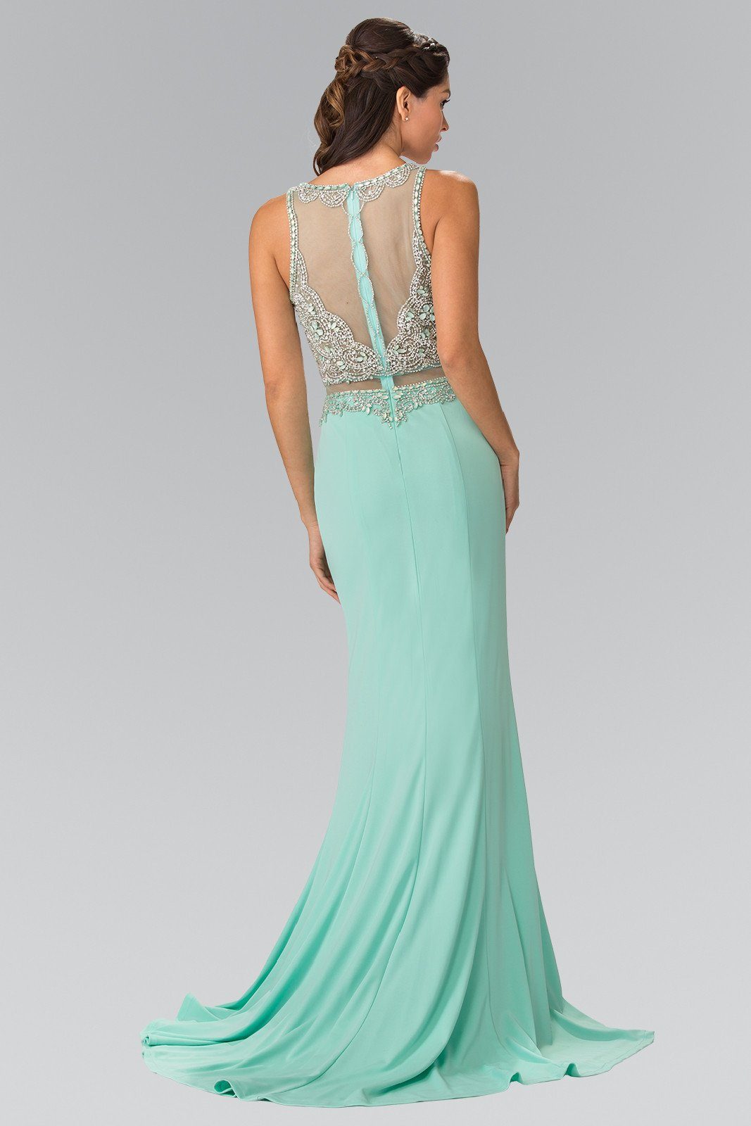 Long Mock Two-Piece Dress with Beaded Top by Elizabeth K GL2342-Long Formal Dresses-ABC Fashion