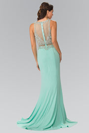 Long Mock Two-Piece Dress with Beaded Top by Elizabeth K GL2342-Long Formal Dresses-ABC Fashion