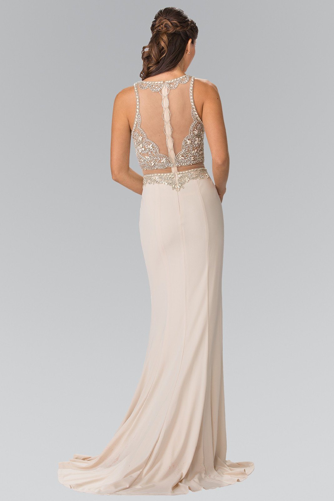 Long Mock Two-Piece Dress with Beaded Top by Elizabeth K GL2342-Long Formal Dresses-ABC Fashion