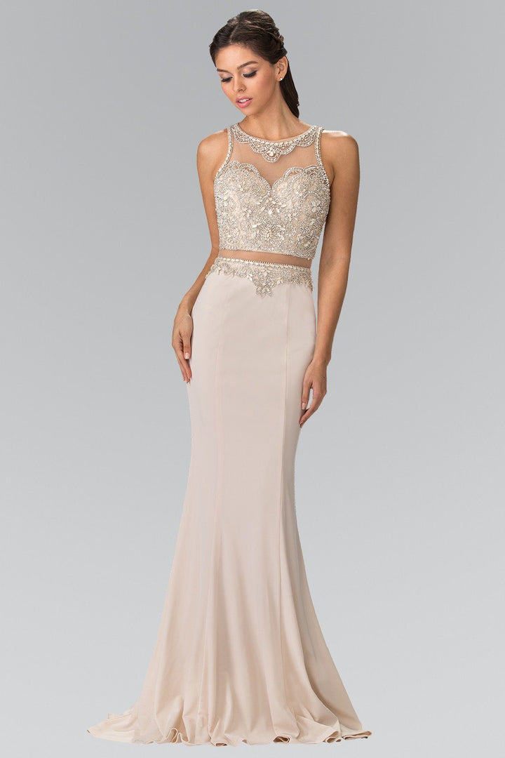 Long Mock Two-Piece Dress with Beaded Top by Elizabeth K GL2342-Long Formal Dresses-ABC Fashion