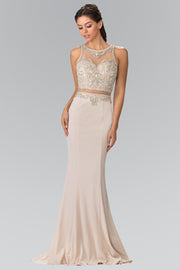 Long Mock Two-Piece Dress with Beaded Top by Elizabeth K GL2342-Long Formal Dresses-ABC Fashion
