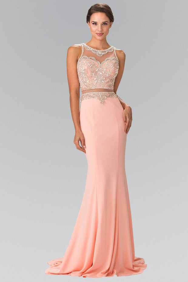 Long Mock Two-Piece Dress with Beaded Top by Elizabeth K GL2342-Long Formal Dresses-ABC Fashion